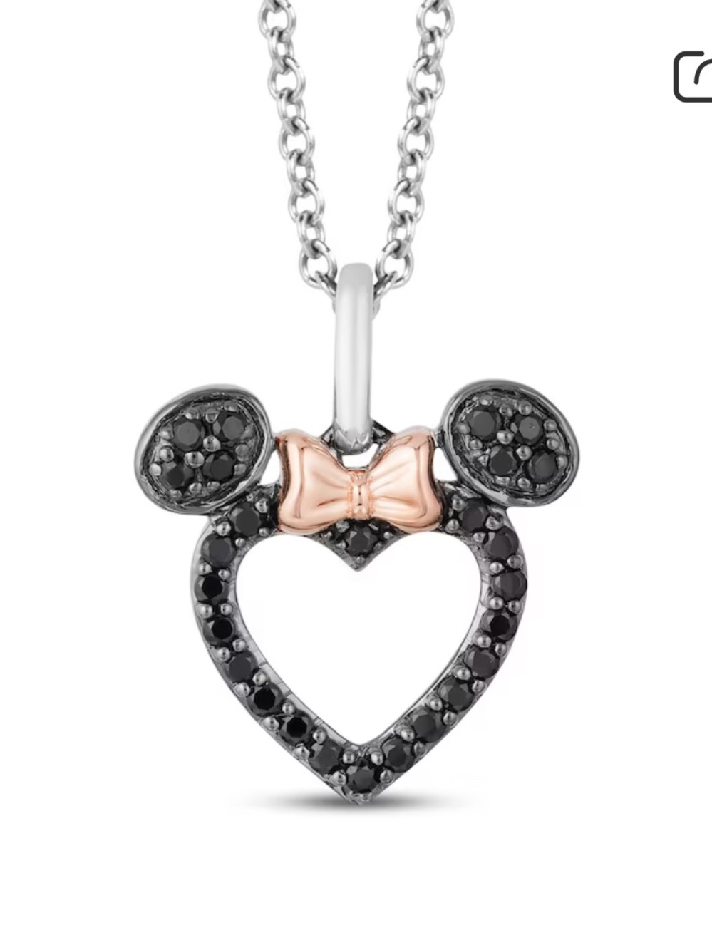 Kay Jewelers Minnie Mouse Black and Rose Gold Heart Pendant Necklace